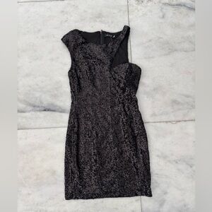 Do&Be Mini Dress Black Sequin Cut Out Sweetheart Neck Womens S NWT Glam Party